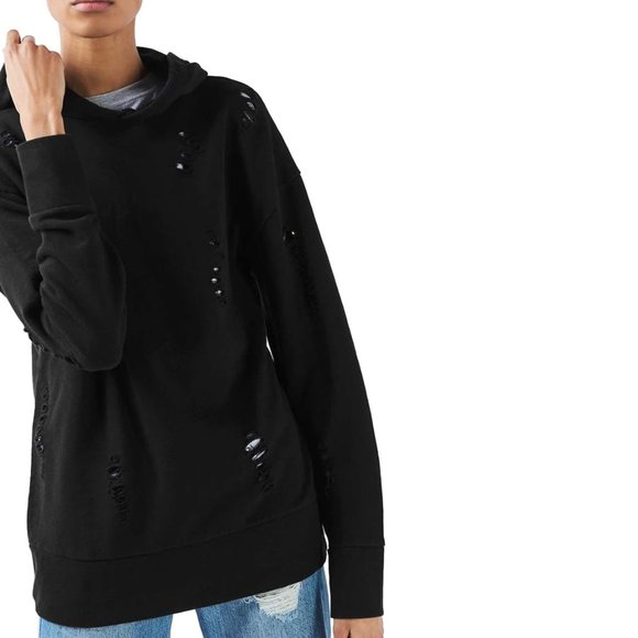 Topshop Distressed Pullover Hoodie - Picture 1 of 6